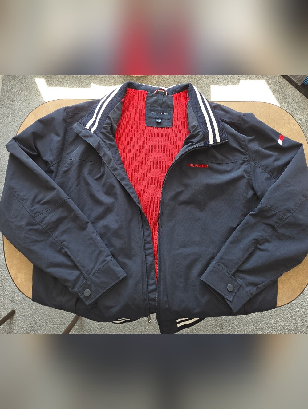 Tommy Hilfiger Men's Navy Jacket with Red Lining